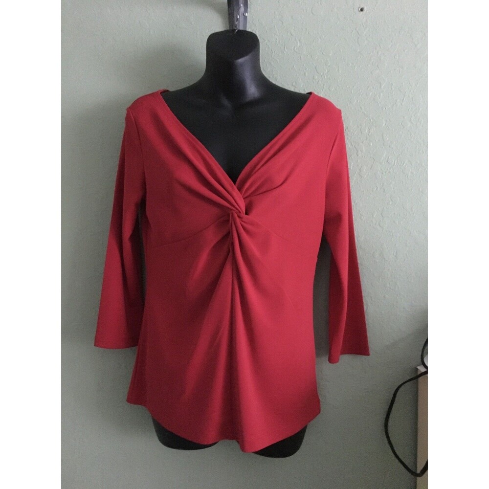 DKNY WOMENS SIZE S SMALL RED KNOTTED BLOUSE / TOP